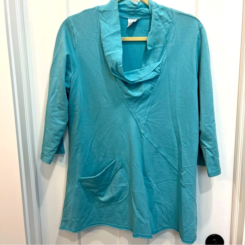 CMC Color Me Cotton Women’s Sweatshirt Size Small‎ Teal Blue Cowl Neck Laganlook